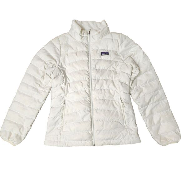 Patagonia Other - Patagonia Packable Down Puffer White Gray Jacket Coat Girls Size L 12
